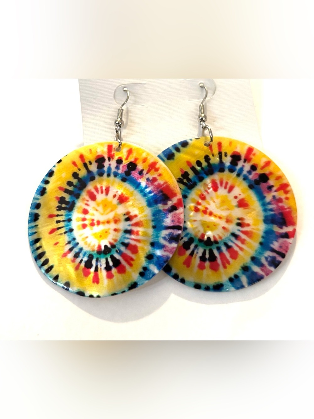 Fashion Jewelry Yellow Multicolor Tie-Dye Round Dangle Earrings